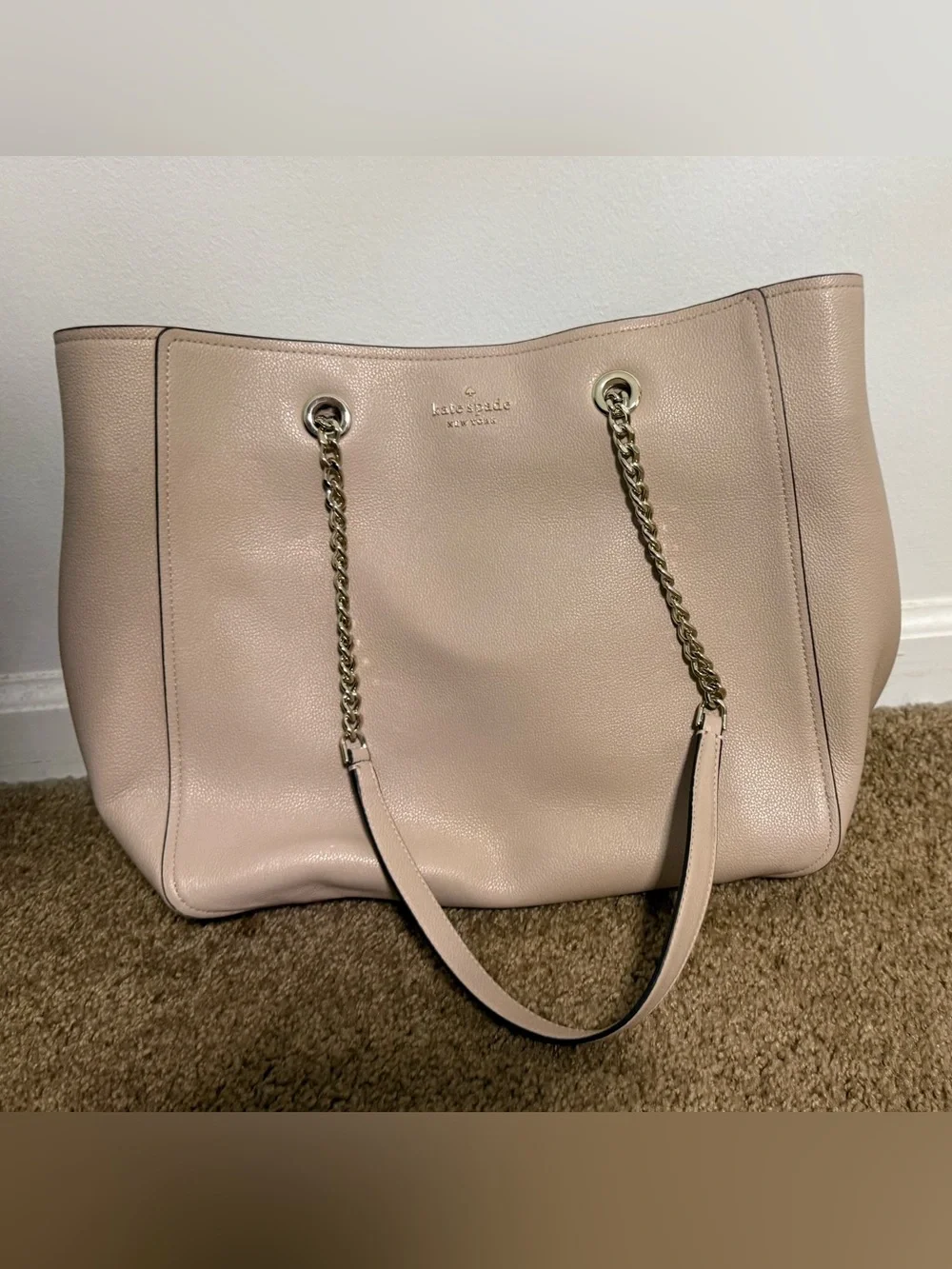 kate spade Pebble Leather Chain-Handle Tote in Light Blush